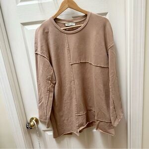 Gentle Herd Pink Tan Relaxed Cotton Sweatshirt Long Sleeve Top stich L Large